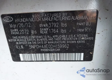 2013 Hyundai Elantra Limited из США, поврежденный, VIN 5NPDH4AE0DH159962